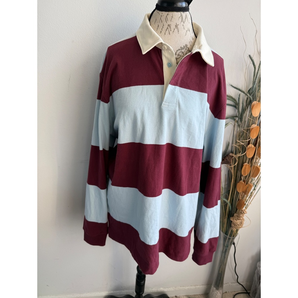 Lululemon Mens Long Sleeve Cotton Rugby Shirt XL Wine Berry Blue Frost LM3GCHS